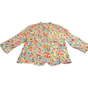 christopher & banks Floral Jacket Womens L Scalloped Hem Cottage Spring Feminine